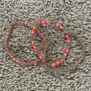 3pc Gold, Orange and Pink beaded bracelets